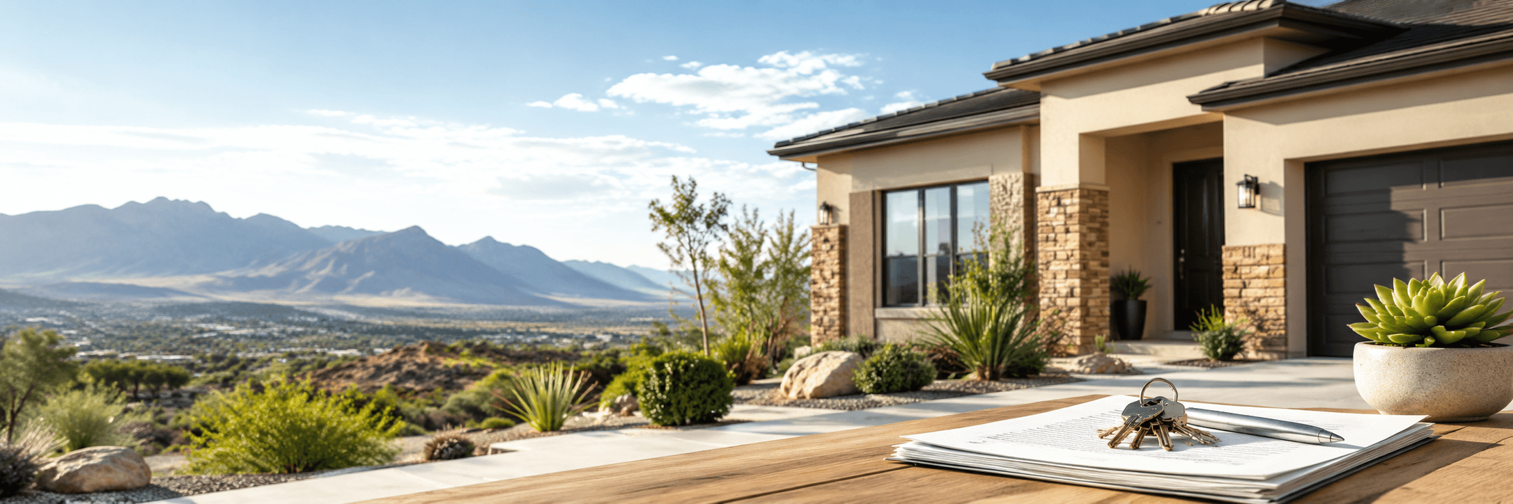 Closing paperwork and house keys outside a Nevada home.