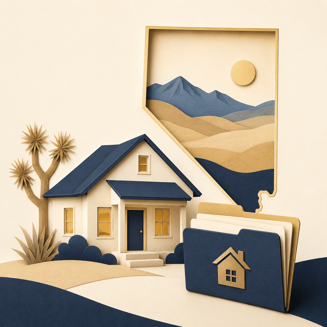 Paper-art Nevada home loan folder — representing State Capital Mortgage's loan program options.